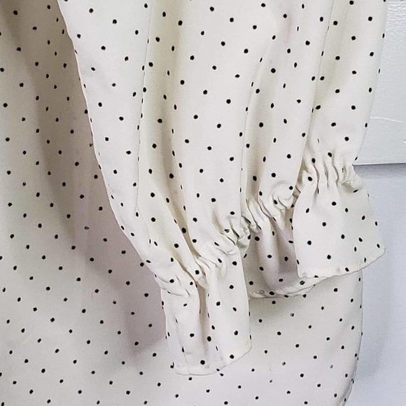 Talbots Blouse Women's Plus 2X Cream Black Polka Dot Semi Sheer Long Sleeve Top - Picture 4 of 8